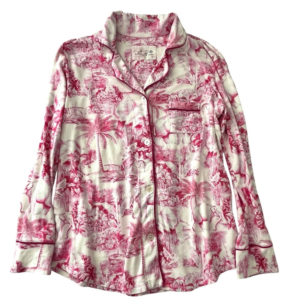 The Cat’s Pajamas Palm Grove Toile Pink Pima Knit Pajama Set Size M Vacationcore - Picture 3 of 15